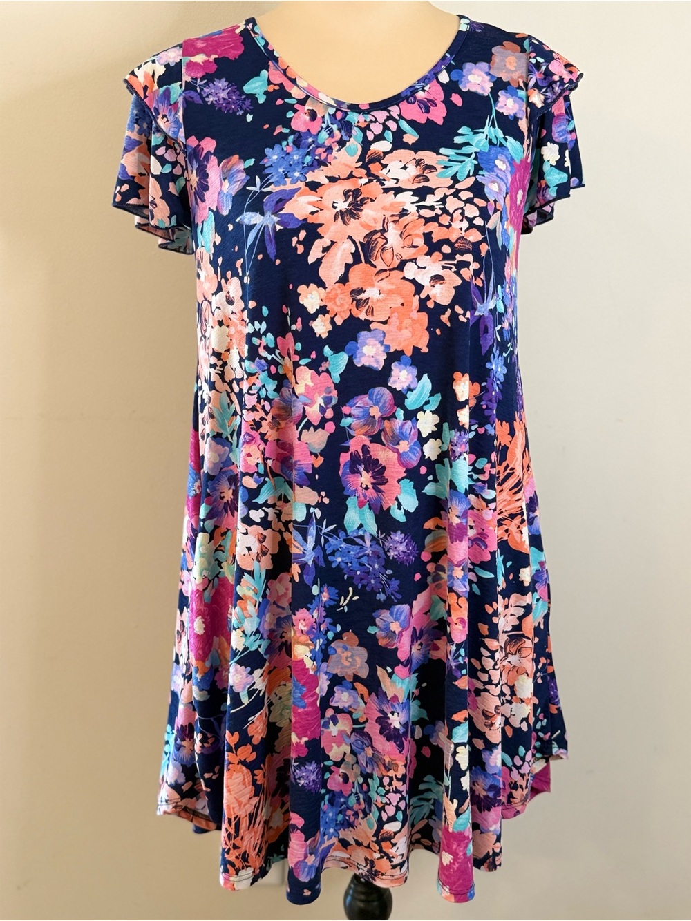 Voll floral shift dress pockets vibrant multicolored SZ SM